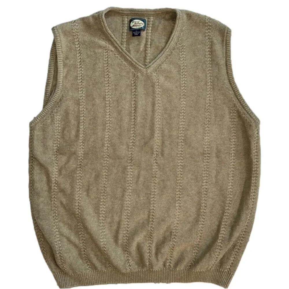Tommy Bahama Men’s Cotton Cable Knit Sweater Vest V-Neck Tan Preppy Golf Size XL